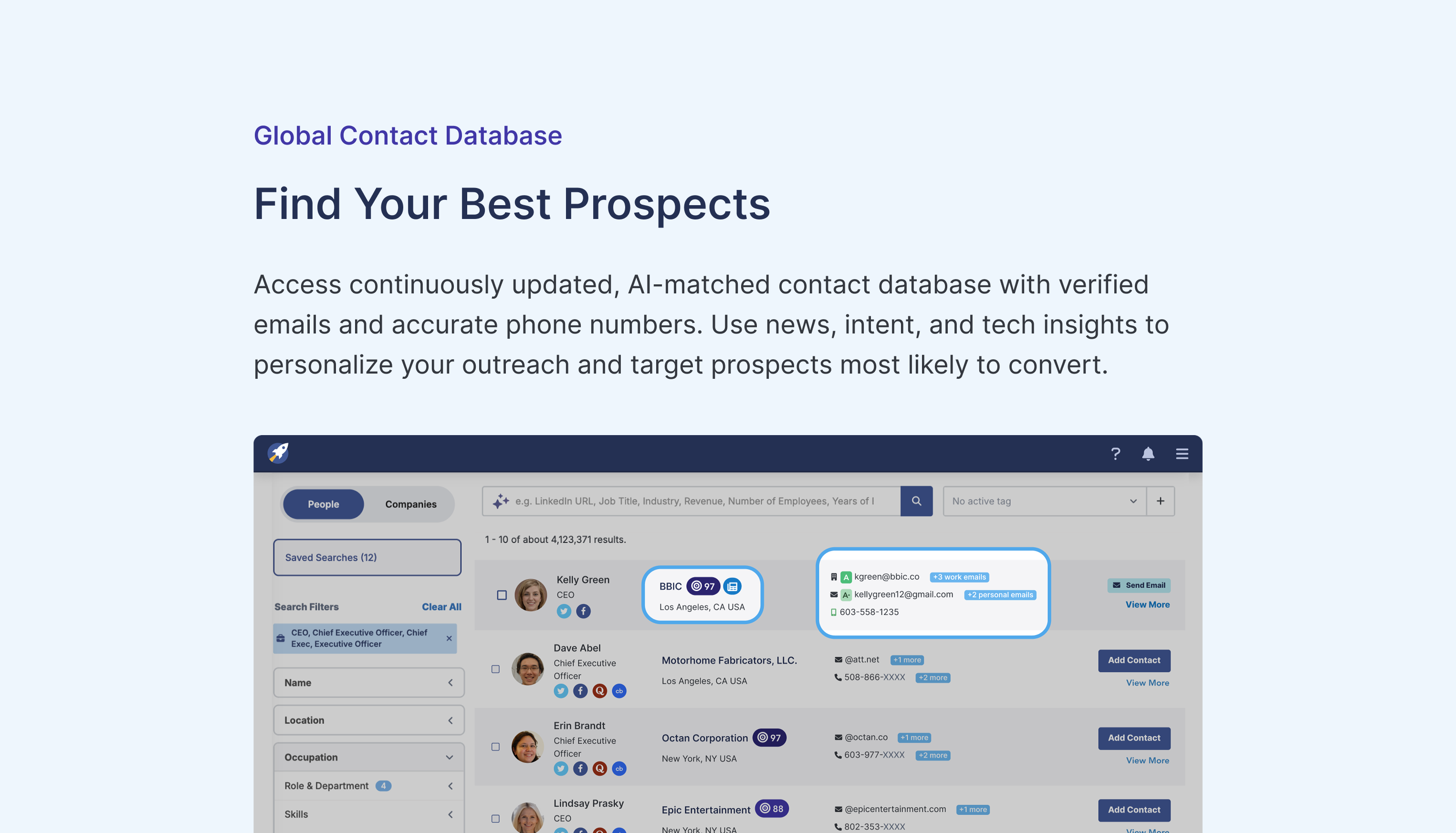 Highlighting a contact's data and information